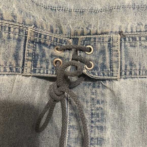 Route 66 Vintage 90's‎ Y2K Denim Jean Overall Shorts Floral Embroidery Size L - Picture 9 of 13